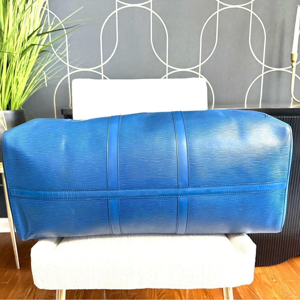 Authentic Louis Vuitton unisex Keepall 60 bag M42946 Toledo blue Epi leather XL - Picture 12 of 16